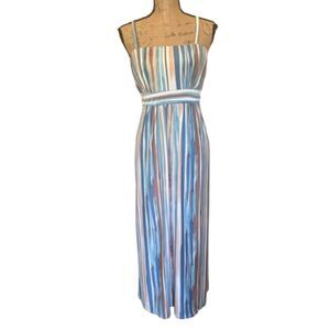 Soma Blue Brown Stripe Maxi Dress‎ Convertible Strapless Spring Size Small